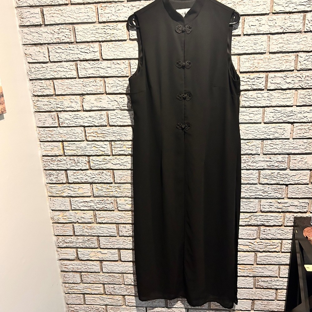 Sheri Martin New York Black Sleeveless Frog Closure Maxi Dress Size 16